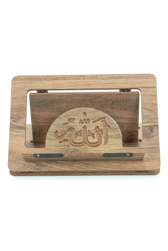 Masaüstü Kademeli Ayarlanabilir Allah Yazılı Sayfa Tutucu Aparatlı Ahşap Rahle, Katlanabilir Tablet Standı - 2
