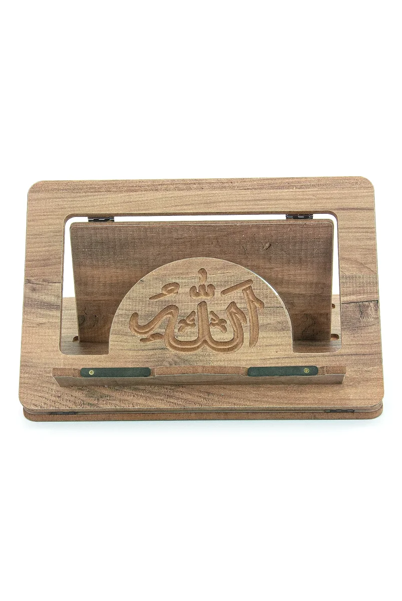 Masaüstü Kademeli Ayarlanabilir Allah Yazılı Sayfa Tutucu Aparatlı Ahşap Rahle, Katlanabilir Tablet Standı - 2