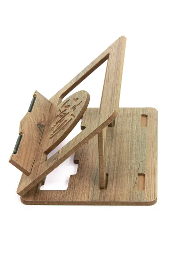 Masaüstü Kademeli Ayarlanabilir Allah Yazılı Sayfa Tutucu Aparatlı Ahşap Rahle, Katlanabilir Tablet Standı - 4