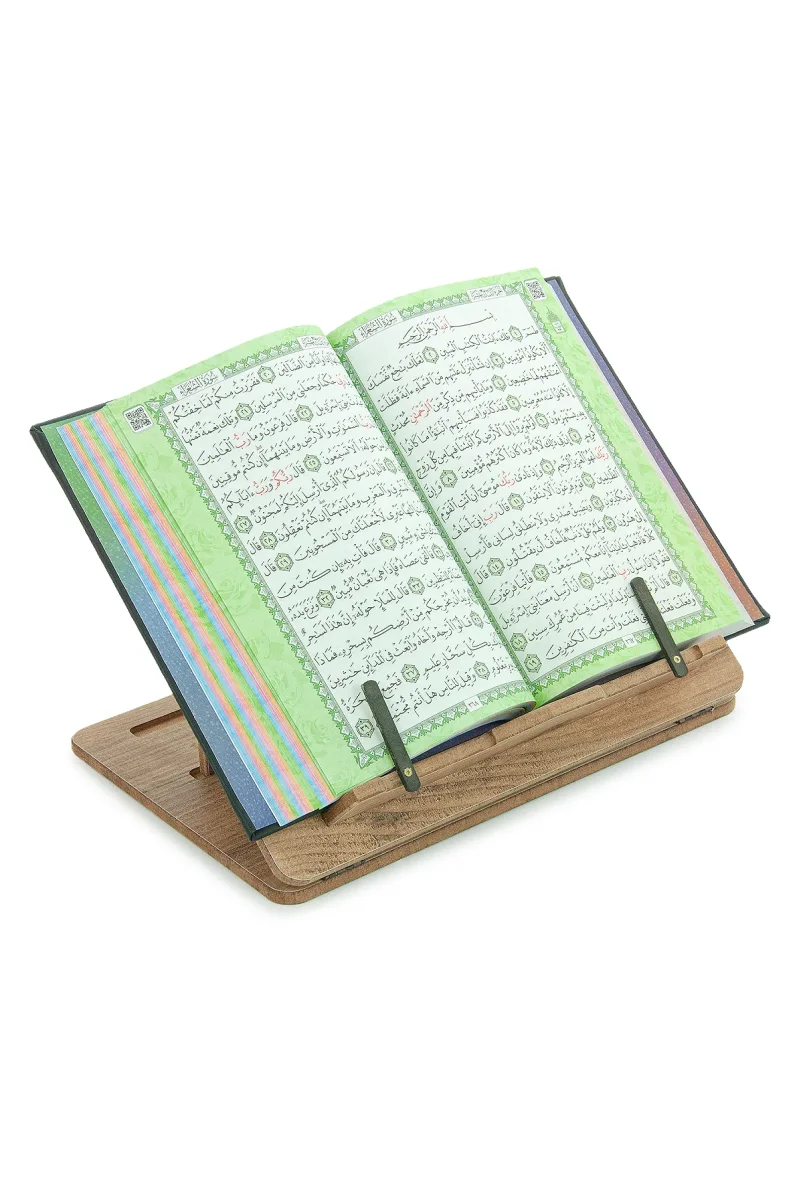 Masaüstü Kademeli Ayarlanabilir Allah Yazılı Sayfa Tutucu Aparatlı Ahşap Rahle, Katlanabilir Tablet Standı - 8