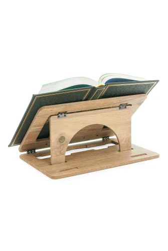 Masaüstü Kademeli Ayarlanabilir Allah Yazılı Sayfa Tutucu Aparatlı Ahşap Rahle, Katlanabilir Tablet Standı - 9