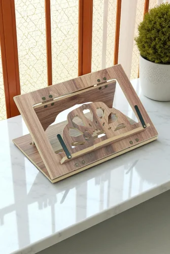 Masaüstü Kademeli Ayarlanabilir Sayfa Tutucu Aparatlı Ahşap Rahle, Katlanabilir Tablet Standı - 1