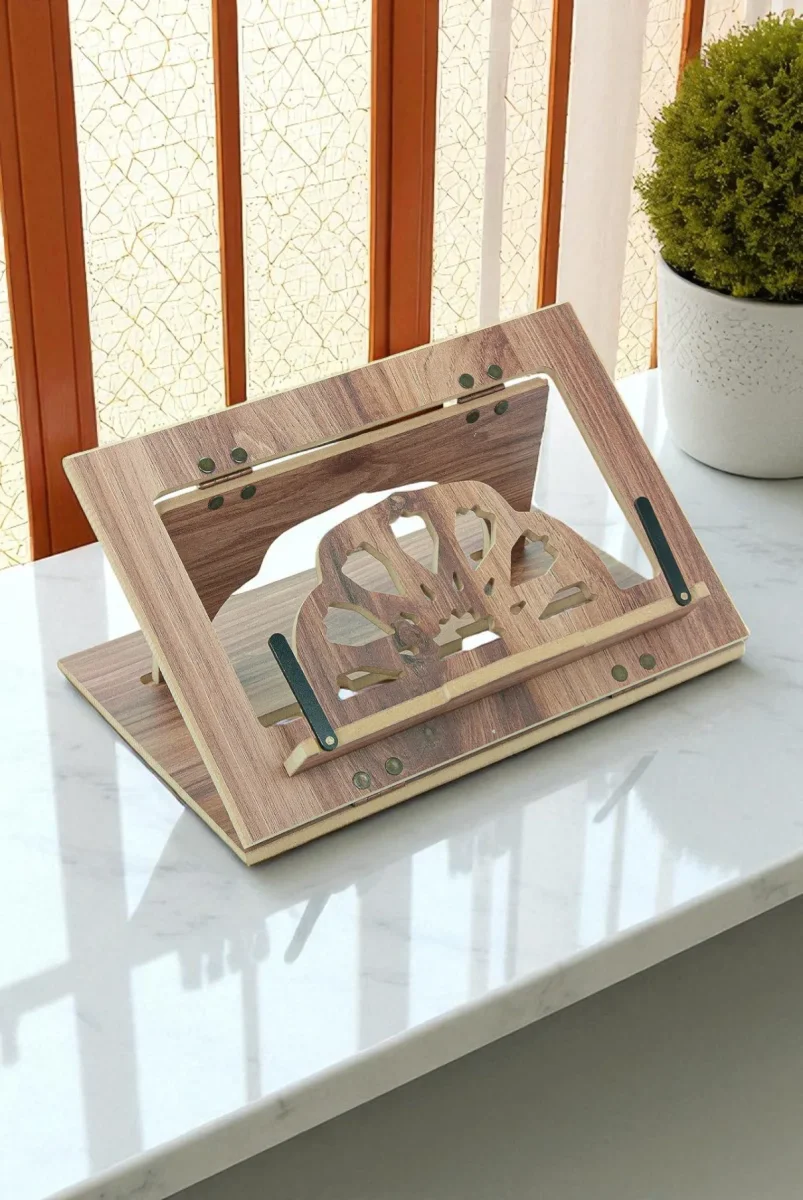 Masaüstü Kademeli Ayarlanabilir Sayfa Tutucu Aparatlı Ahşap Rahle, Katlanabilir Tablet Standı - 1
