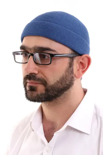 Mavi Katlamalı Sade Desen Kışlık Orlon Takke Şapka 