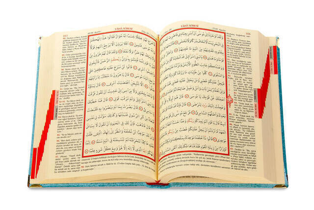 Mealli Koran Karim - Velvet Coated - Allah Word - Medium Size - Blue Color - Thumbnail