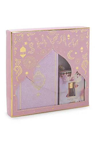 Medina Calligraphy Quran and Dowry Prayer Rug Set Pink, Suitable for the Bride's Package - ihvanonline (1)