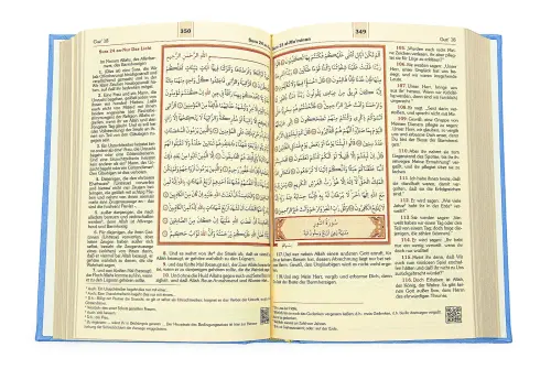 Medina Calligraphy Quran with German Meaning and Prayer Rug Set Blue - 9