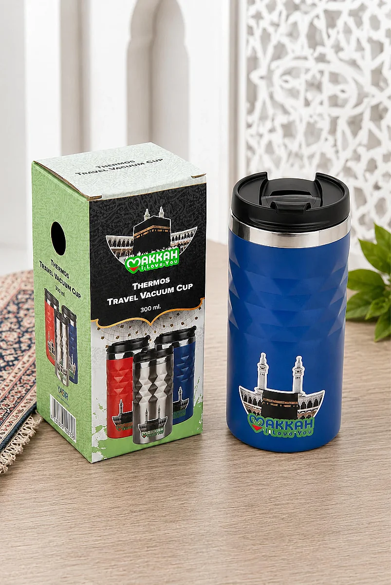 Medine Desenli Çelik İç Hazneli Kapaklı Bardak Termos - Lacivert - 9
