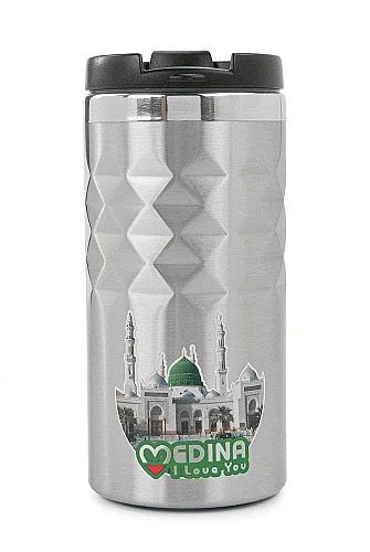 Medine Desenli Çelik İç Hazneli Kapaklı Bardak Termos - Metalik - 8
