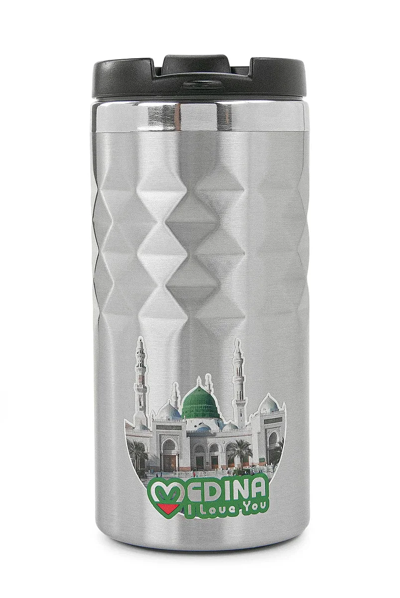 Medine Desenli Çelik İç Hazneli Kapaklı Bardak Termos - Metalik - 8