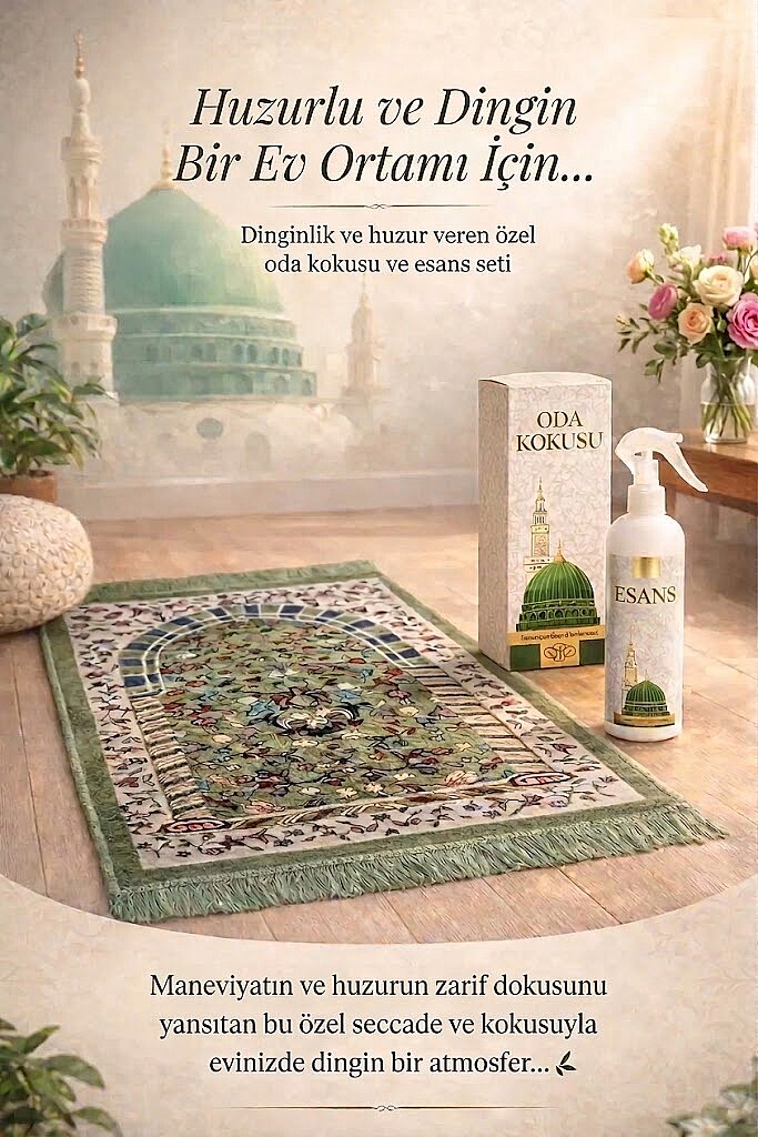 Medine Ravza Desenli Seccade ve Esans Seti Dini Hediyelik Set - 1