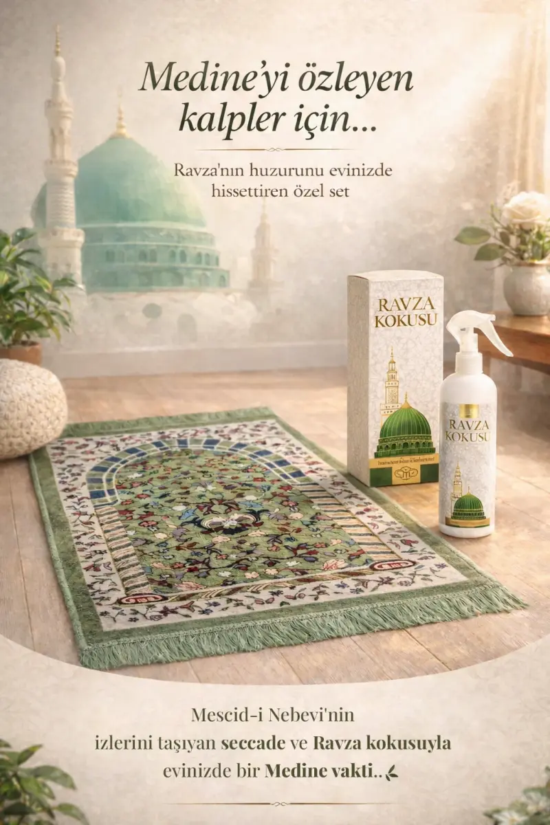 Medine’yi Özleyen Kalpler İçin Ravza Esintili Seccade & Ravza Kokusu Seti - 1