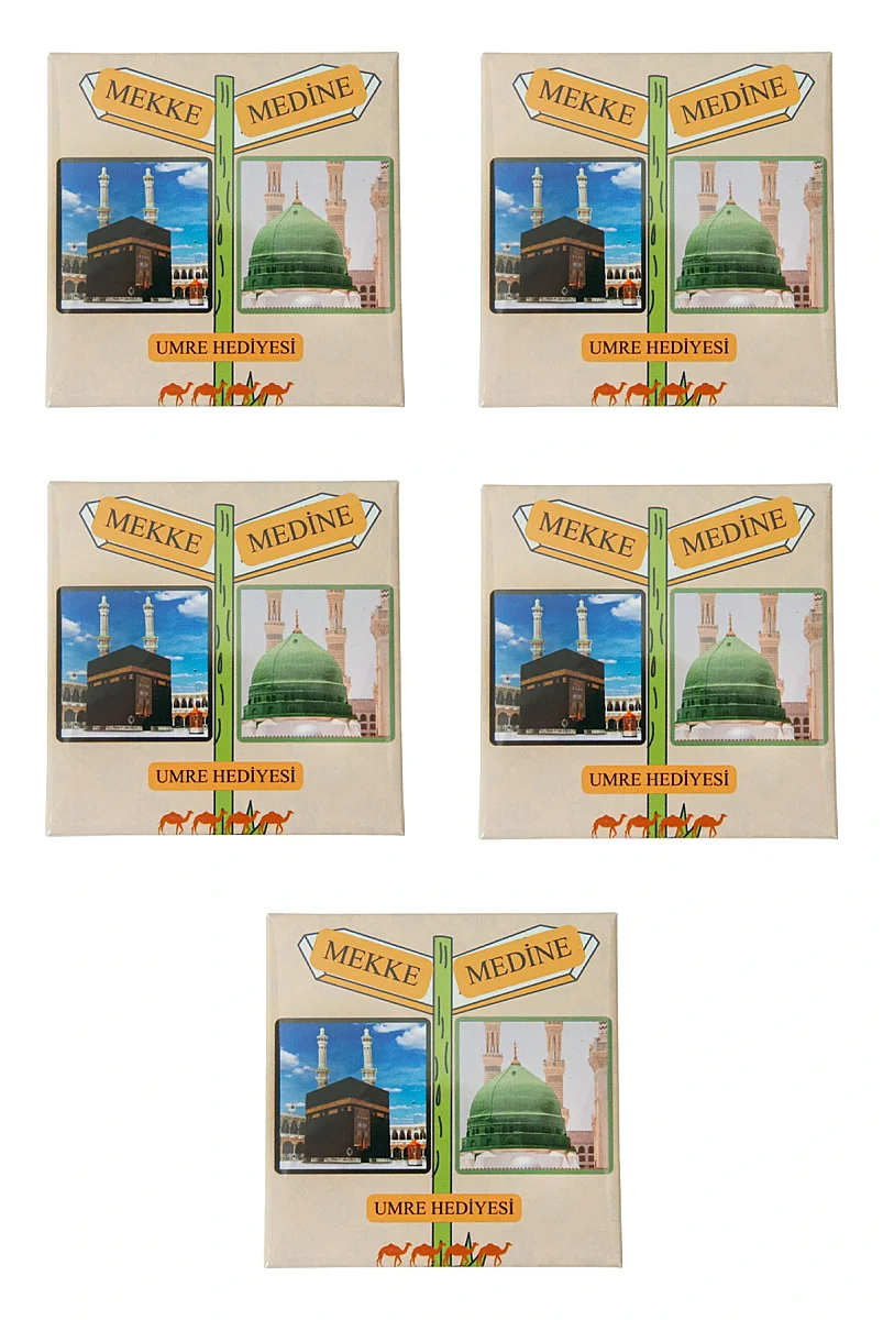 Mekke Medine Temalı Magnet 5 li Set – Umre Hediyelik Buzdolabı Magneti 6.5x6.5 cm - 3