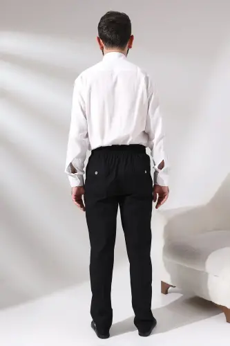 Men's Black Çınar Beach Side Pocket Casual Cut Elastic Waist Cargo Shalwar Trousers - 8