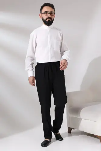 Men's Black Çınar Beach Side Pocket Casual Cut Elastic Waist Cargo Shalwar Trousers - 5