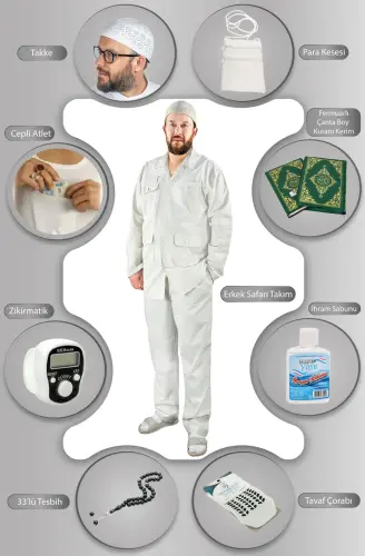Men's Hajj Umrah Necessity Set Safari Suit Cream - 3