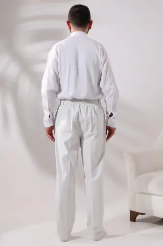 Men's Light Gray Relaxed Cut Linen Hajj and Umrah Shalwar Trousers with Elastic Waist - 7