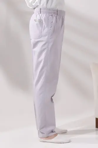 Men's Stone Relaxed Cut Elastic Waist Linen Hajj and Umrah Shalwar Trousers - 4