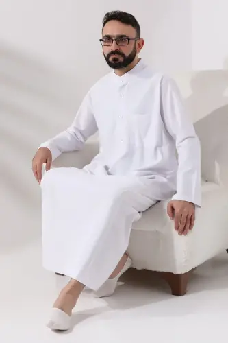 Men's White Long Entari Hajj Umrah Outfit - 6