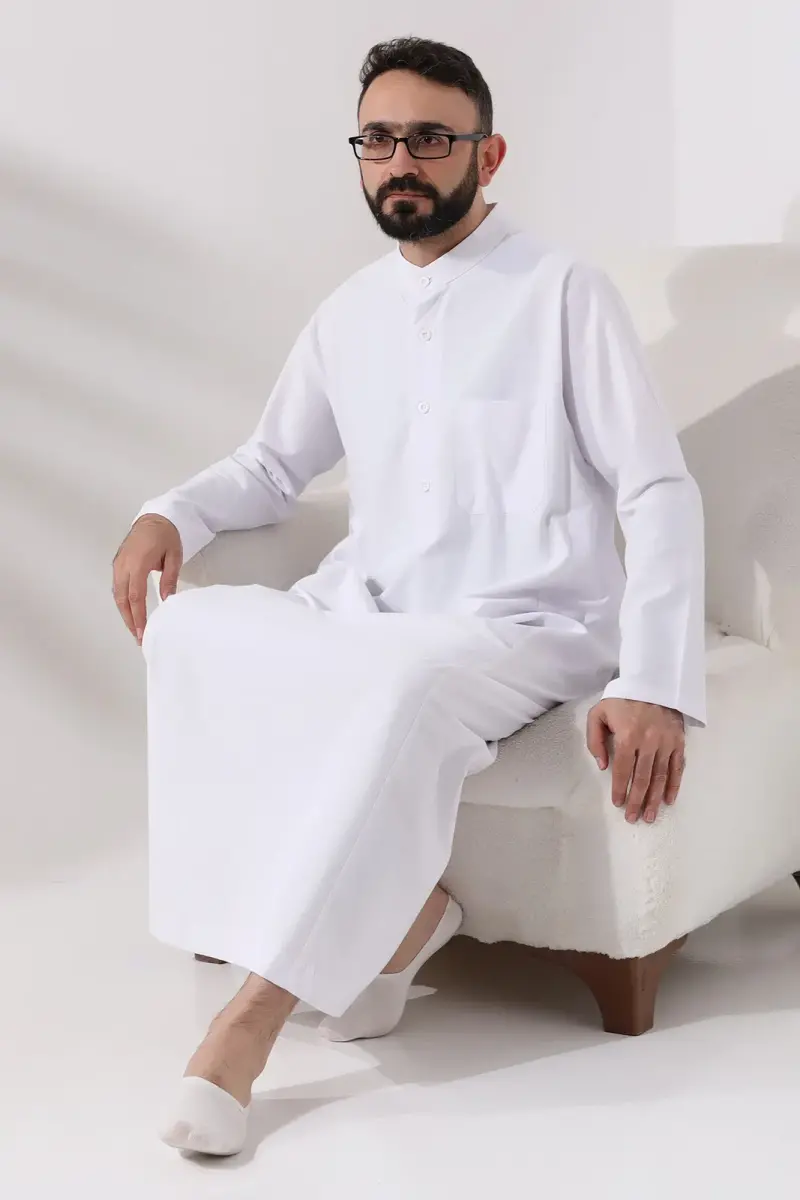 Men's White Long Entari Hajj Umrah Outfit - 6