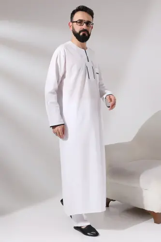 Men's White Plane Piping Long Dagron Fabric Scallops - ihvanonline (1)