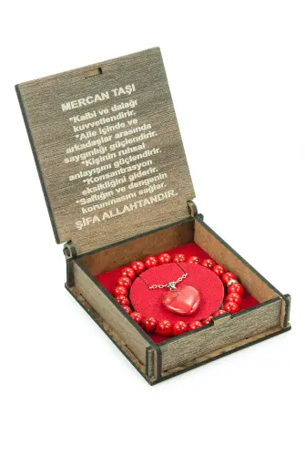 Mercan Taşı Bileklik ve Kolye Seti - Ahşap Kutulu Hediyelik - 4