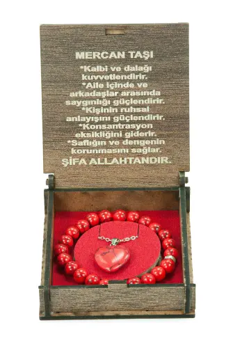 Mercan Taşı Bileklik ve Kolye Seti - Ahşap Kutulu Hediyelik - 5