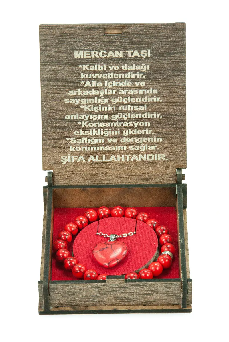 Mercan Taşı Bileklik ve Kolye Seti - Ahşap Kutulu Hediyelik - 5