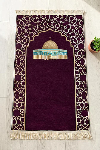 Mescidi Aksa Desenli Şönil Seccade - Mor 