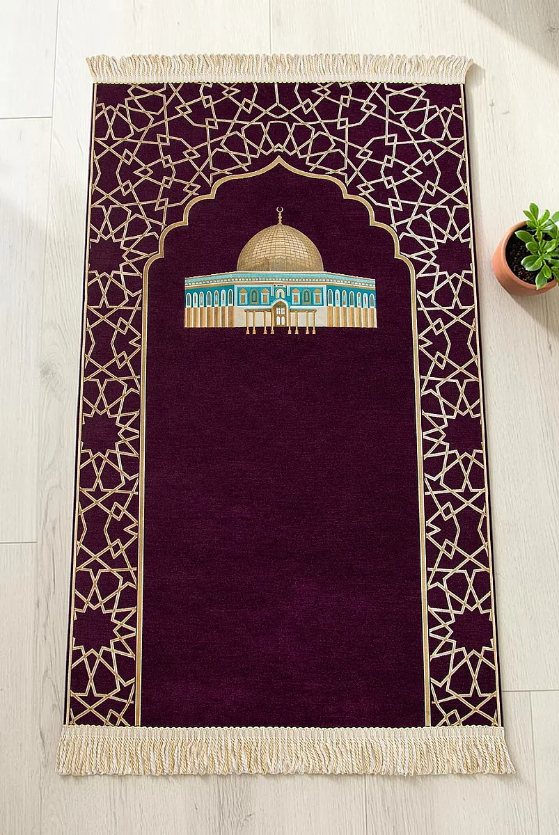 Mescidi Aksa Desenli Şönil Seccade - Mor - 1