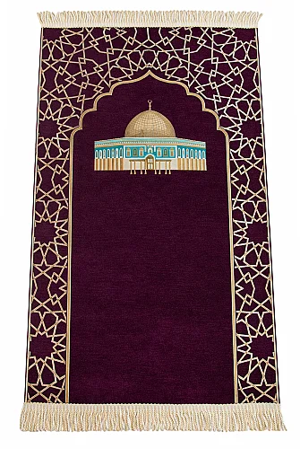 Mescidi Aksa Desenli Şönil Seccade - Mor - 3