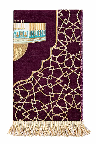 Mescidi Aksa Desenli Şönil Seccade - Mor - 5