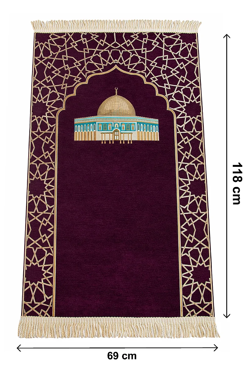 Mescidi Aksa Desenli Şönil Seccade - Mor - 2