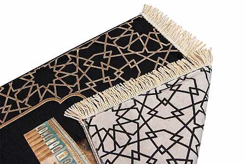 Mescidi Aksa Desenli Şönil Seccade - Siyah - 4