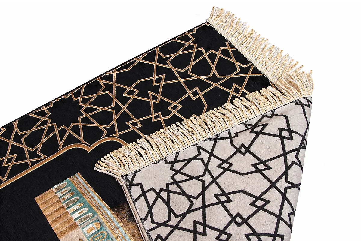 Mescidi Aksa Desenli Şönil Seccade - Siyah - 4