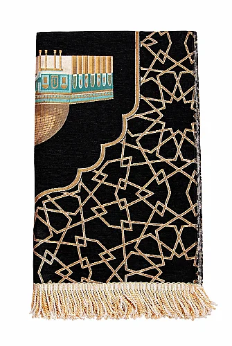 Mescidi Aksa Desenli Şönil Seccade - Siyah - 5