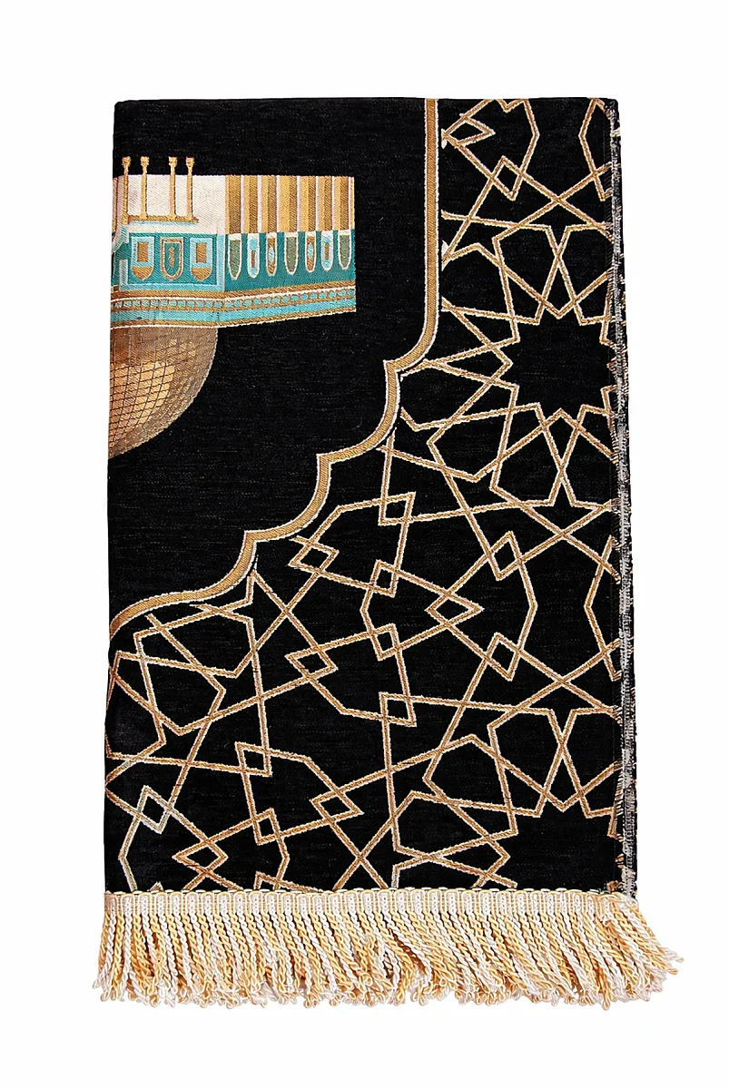 Mescidi Aksa Desenli Şönil Seccade - Siyah - 5