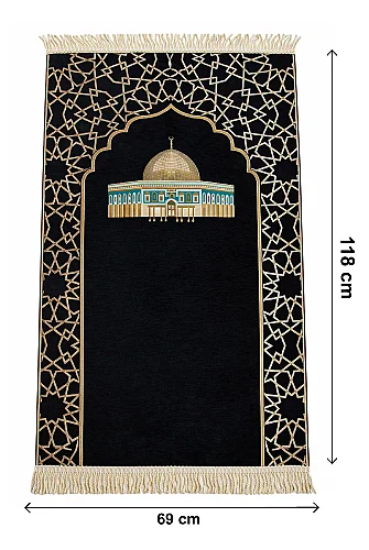 Mescidi Aksa Desenli Şönil Seccade - Siyah - ihvanonline (1)