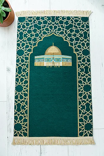 Mescidi Aksa Desenli Şönil Seccade - Yeşil - 1