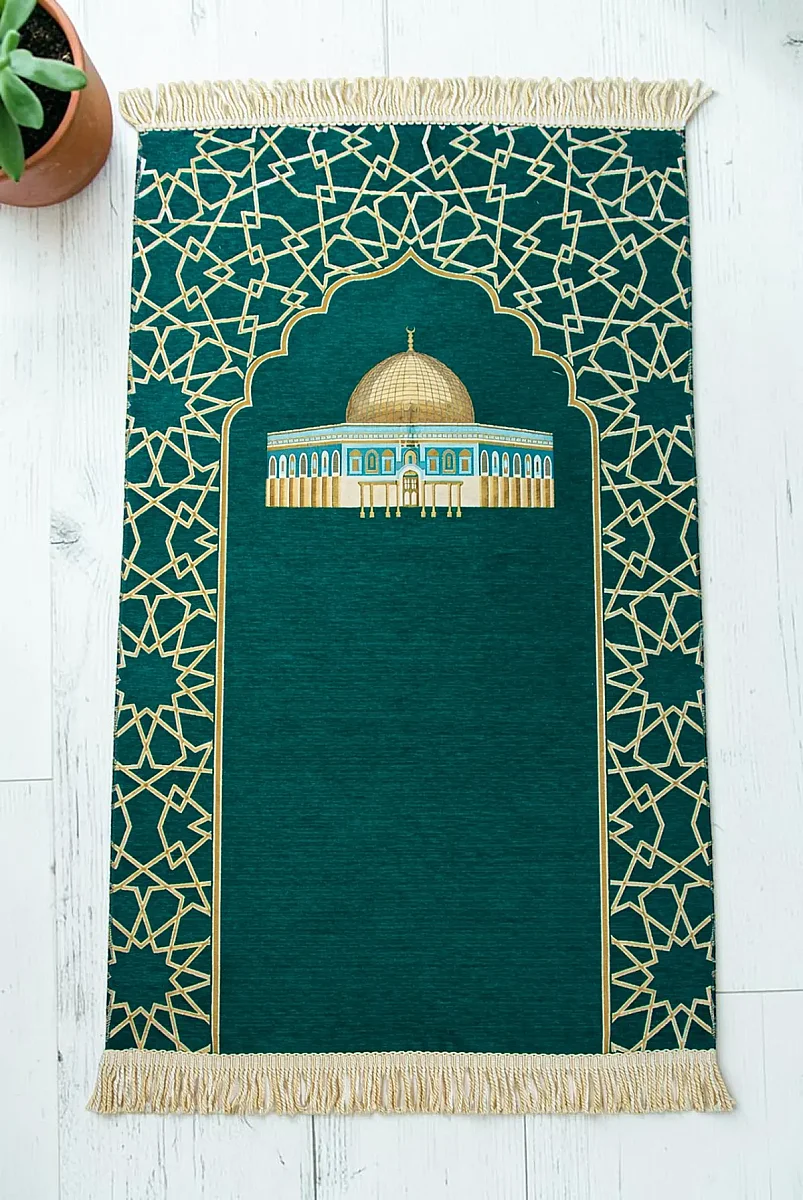 Mescidi Aksa Desenli Şönil Seccade - Yeşil - 1