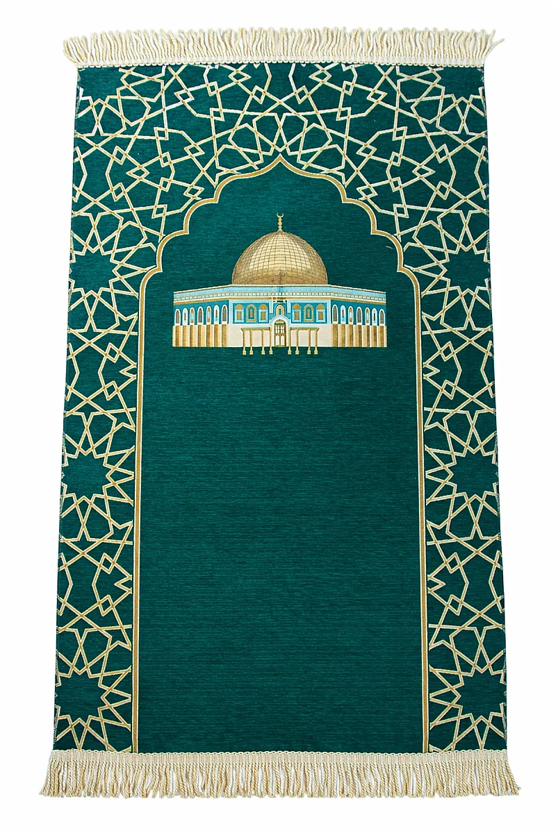 Mescidi Aksa Desenli Şönil Seccade - Yeşil - 3