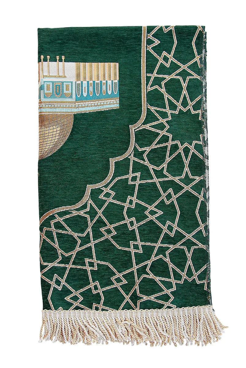 Mescidi Aksa Desenli Şönil Seccade - Yeşil - 5