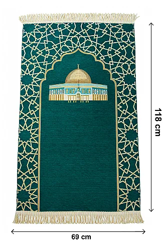 Mescidi Aksa Desenli Şönil Seccade - Yeşil - ihvanonline (1)