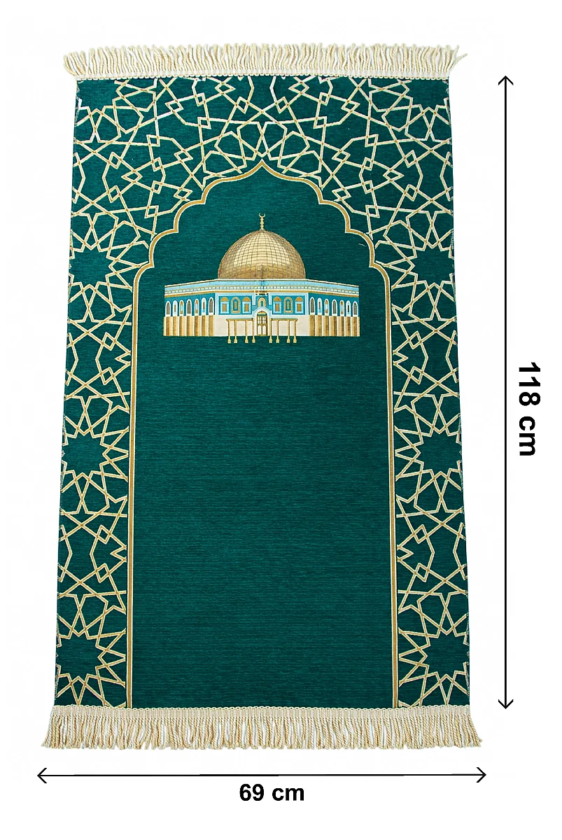 Mescidi Aksa Desenli Şönil Seccade - Yeşil - 2