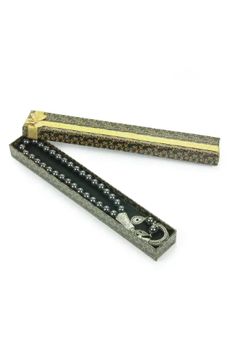Metal Ayyıldız Püsküllü Hematit Doğaltaş Hediyelik Tesbih - 33lü - Küre Kesim - 1