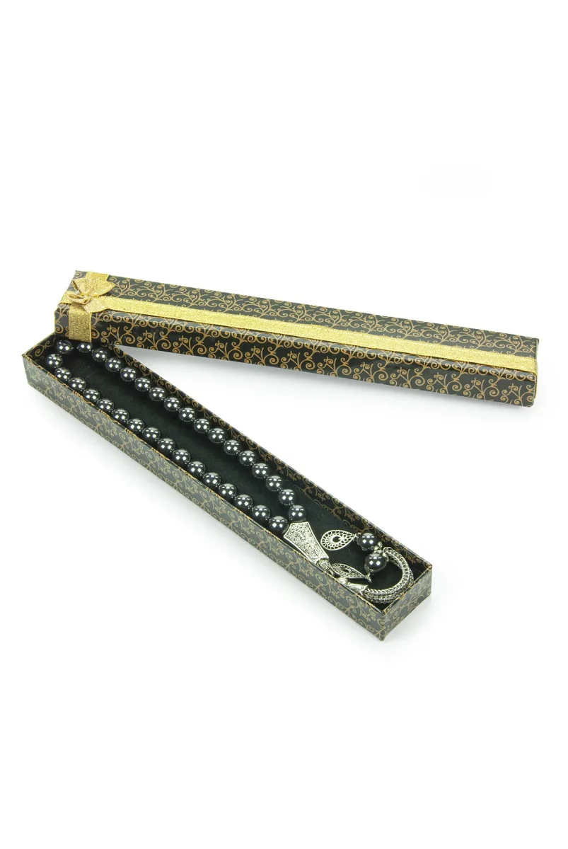 Metal Ayyıldız Püsküllü Hematit Doğaltaş Hediyelik Tesbih - 33lü - Küre Kesim - 1