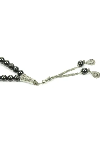 Metal Ayyıldız Püsküllü Hematit Doğaltaş Hediyelik Tesbih - 33lü - Küre Kesim - 5