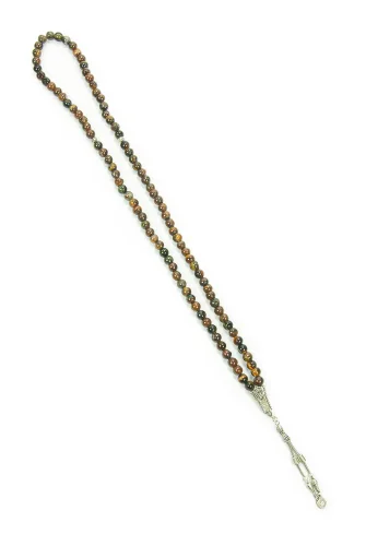 Metal İkili Osmanlı Tuğrası Püsküllü Kaplan Gözü Doğaltaş Hediyelik Tesbih - 99lu - Küre Kesim - 4