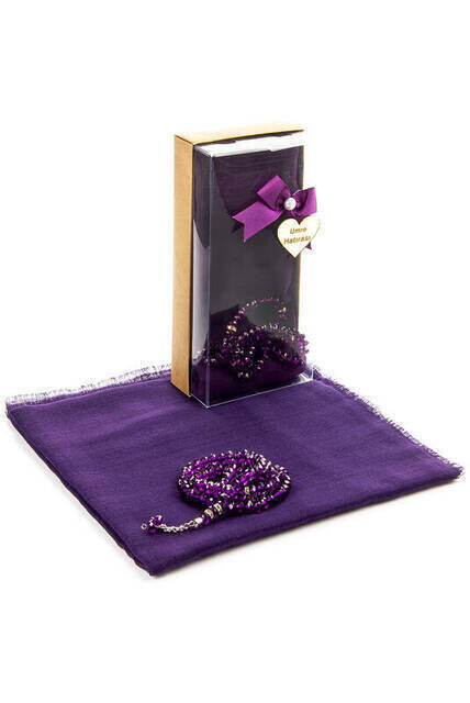 Mevlid Gift Set - Rosary - Covered - Purple Color - Thumbnail