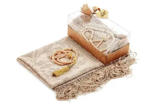 Mevlid Gift Set - Rosary - Shawl Covered - Dark Cream Color - 2